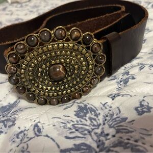 Elegant Brown Leather Belt with Gold Accents
